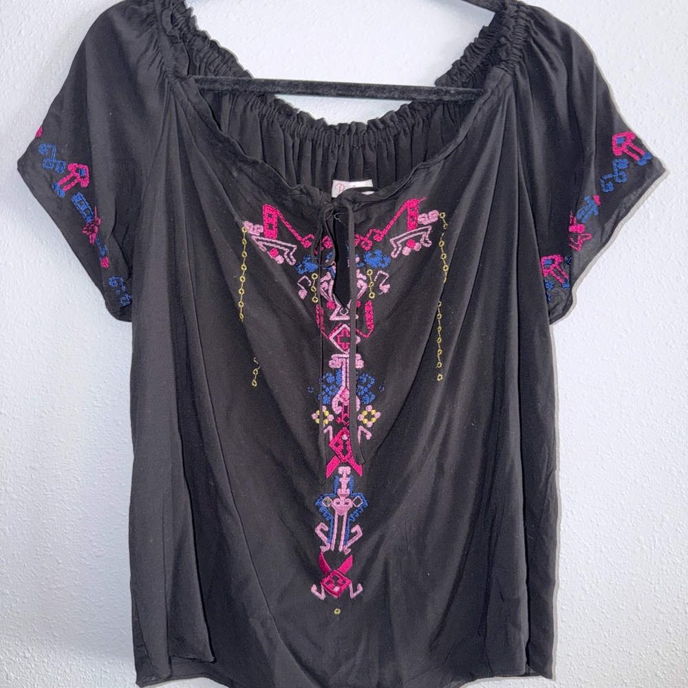 Parker Black Blouse with Pink Embroidery - Picture 2 of 7